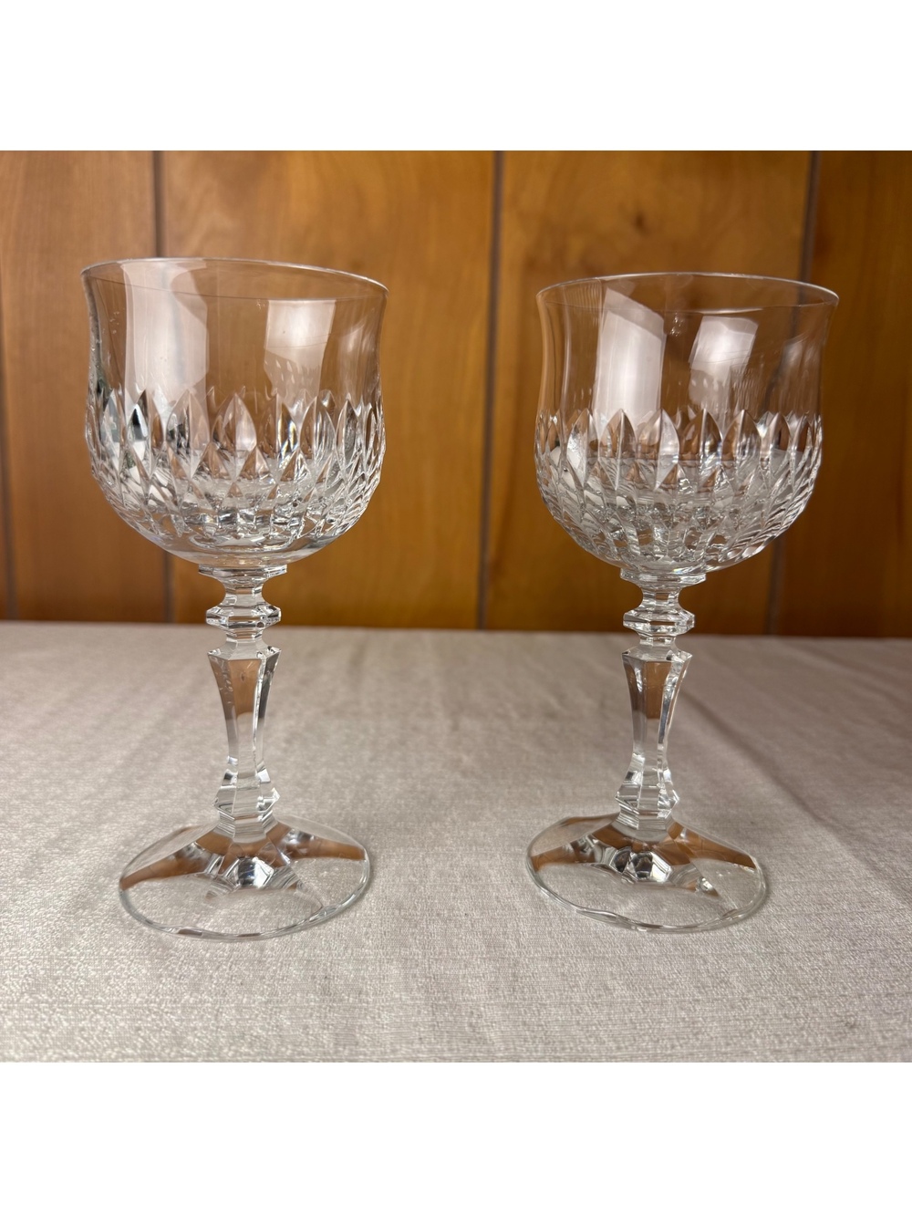 Vintage Crystal Wine Glasses Set of 2 Cut Crystal Goblets Elegant Stemware - Picture 2 of 7